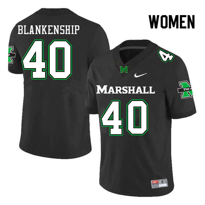 Women #40 Beau Blankenship Marshall Thundering Herd College Football Jerseys Stitched-Black - Click Image to Close